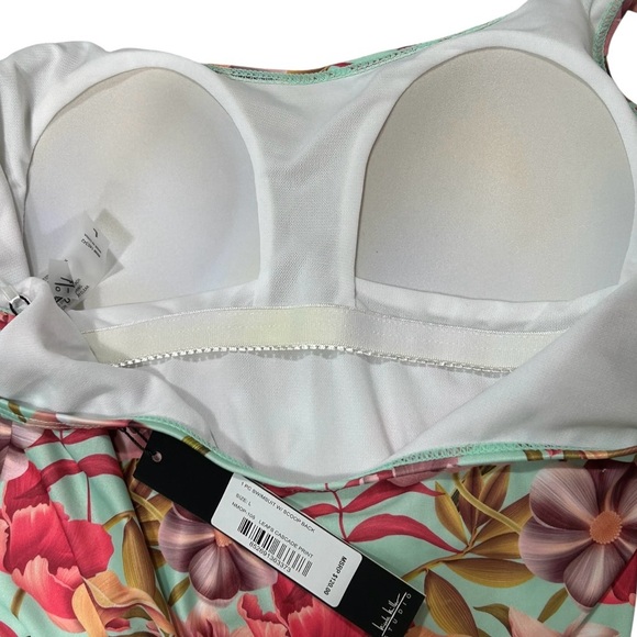 Nicole Miller One Piece Swimsuit Leafs Cascade Print Large Floral Multi NWT - Picture 6 of 11